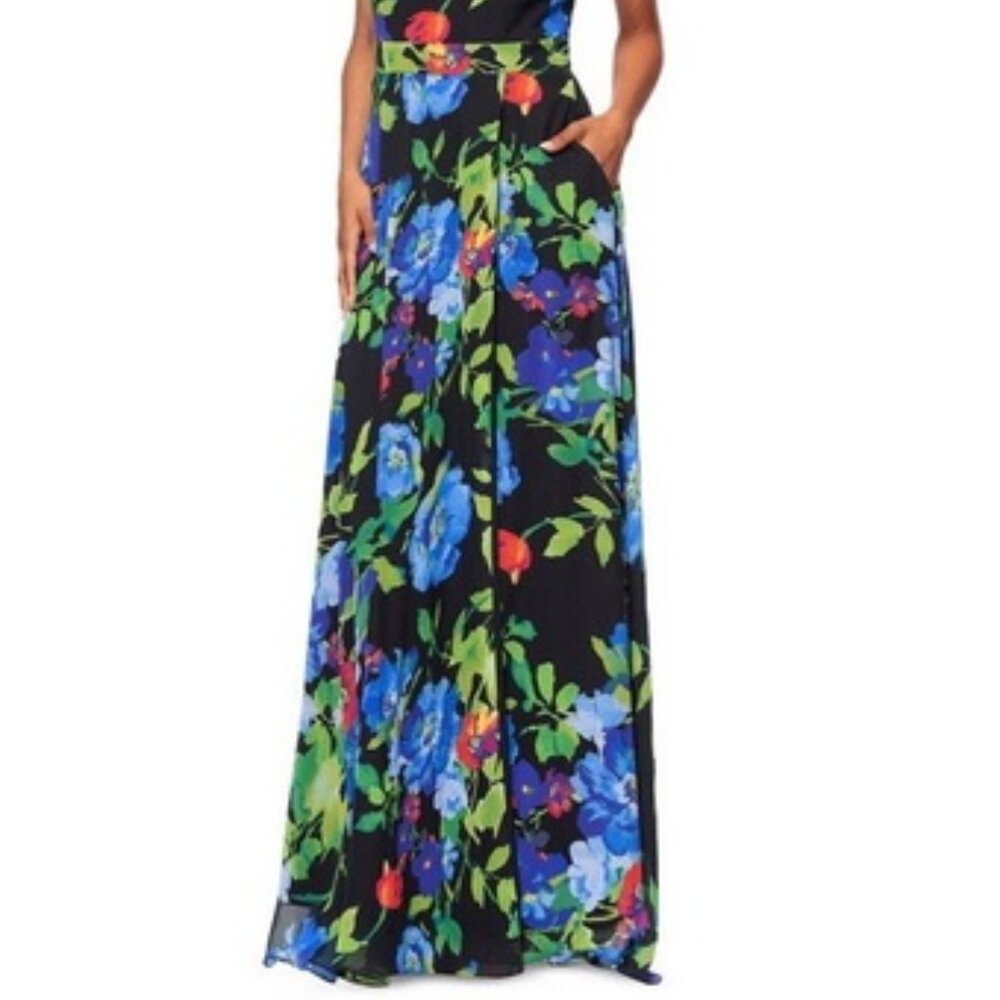 Betsy & Adam Black Multi Halter Floral Chiffon Maxi Dress - Picture 4 of 6
